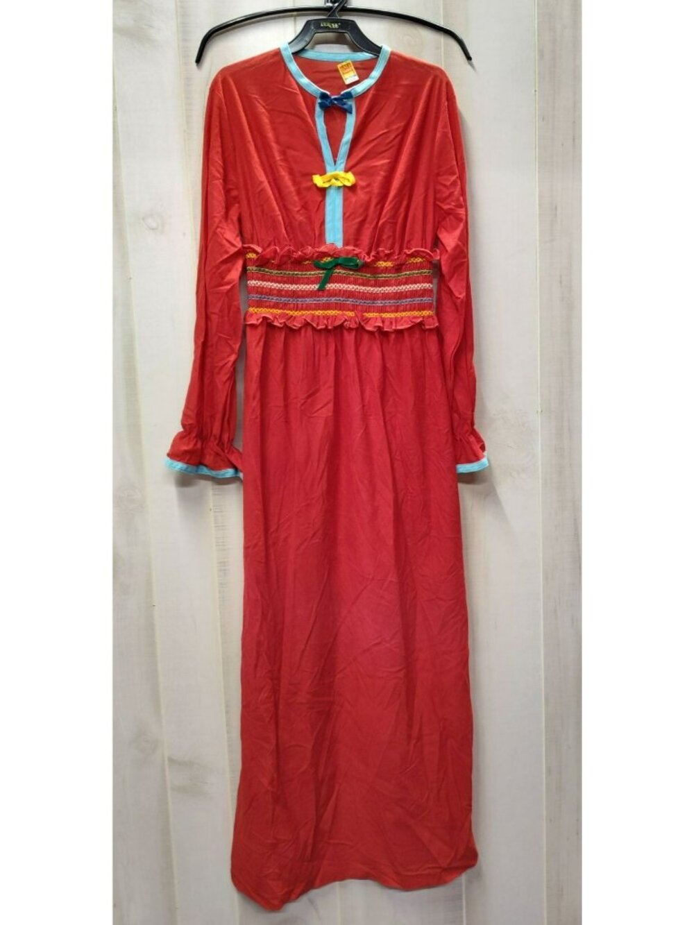 Vtg Aristocraft Superior Nightgown SM 70s Hostess Gown Red Blue Full Length USA